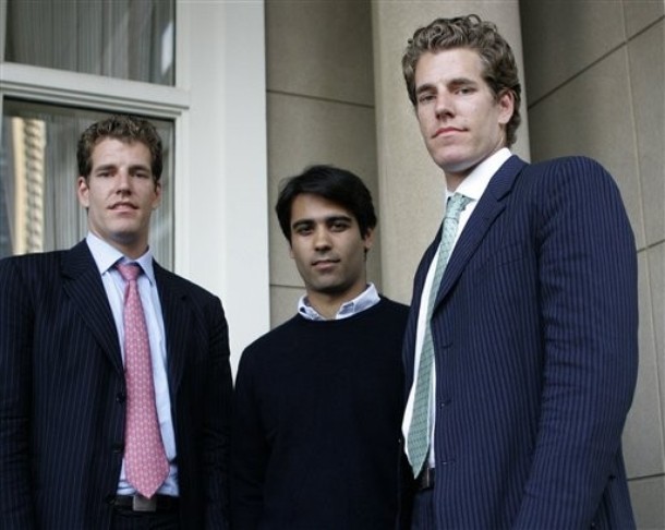 The Winklevoss twins and Divya Narendra who claimed Zuckerberg stole their 